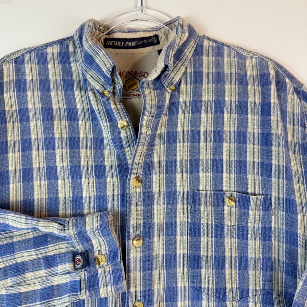 Lemon & Soda Plaid Button Up‎ Shirt Long Sleeve Cotton Blend Mens Size L